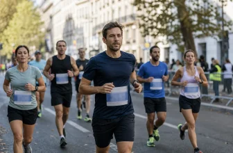 Un groupe de coureurs amateurs avance sur une rue sécurisée pendant une course.