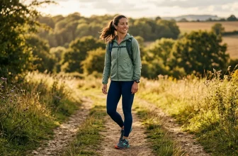 Femme marchant sur un sentier rural ensoleillé