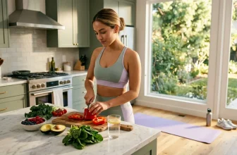 Femme sportive préparant des légumes frais dans sa cuisine