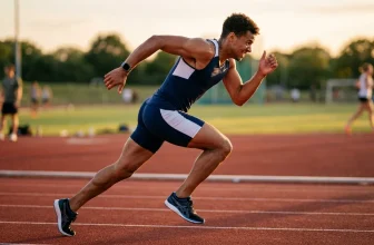 Athlète masculin courant à grande vitesse sur piste d'athlétisme